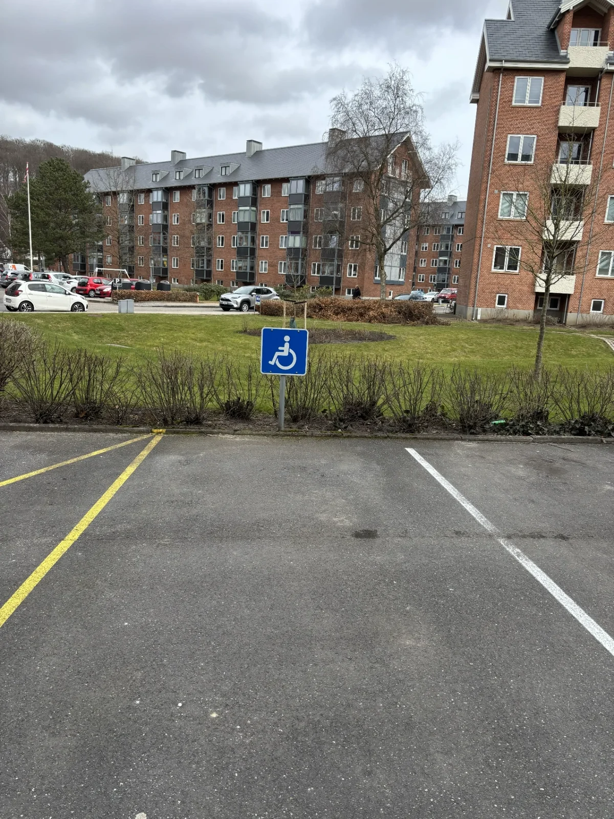 Handicapparkeringsplads med blåt skilt