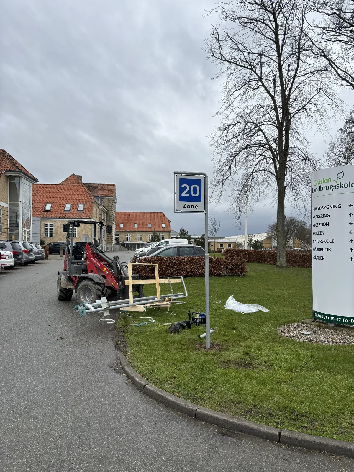 20-zone-skilt ved Gråsten Landbrugsskole