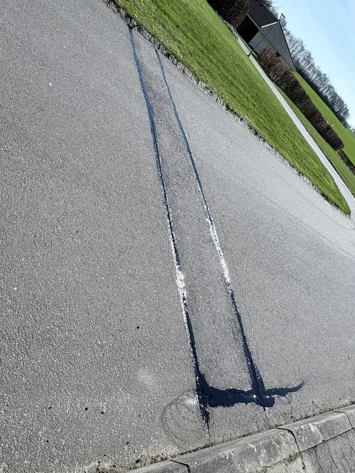 Asfaltreparation omkring rist og kantsten