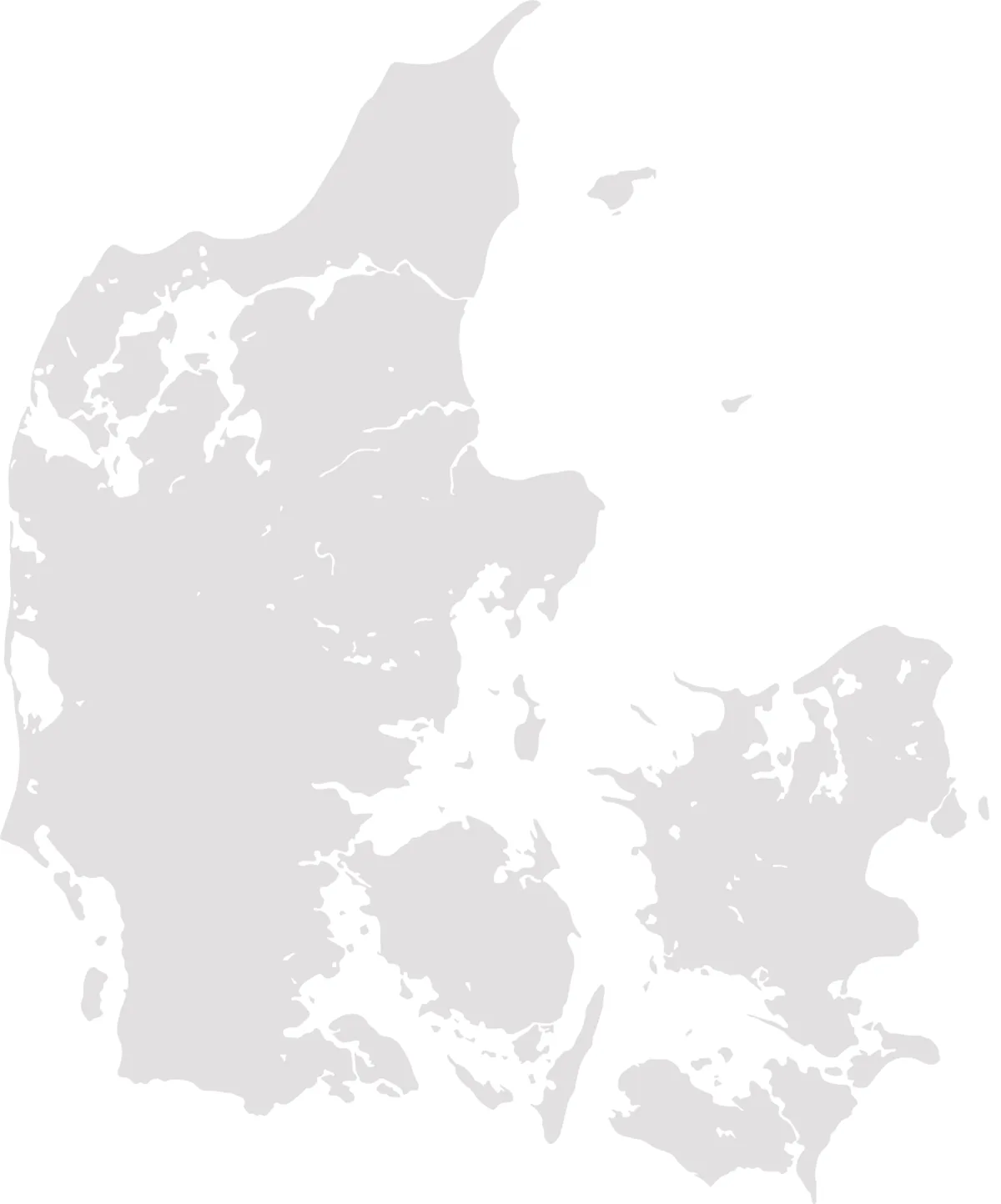 Kort over Danmark med markering af Sydjysk Håndværks dækningsområde i Jylland og på Fyn